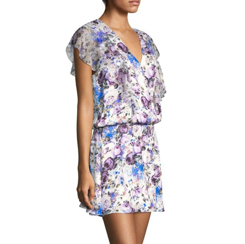 Parker Gabriella Floral Silk Shirt Sleeve Mini Dress Women's Size Medium M - Picture 3 of 14